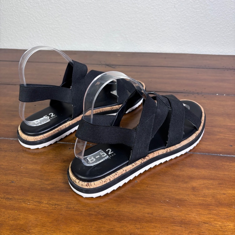 B-52 by Bullboxer Platform Sandal Women 10 Black Elastic Strappy Slingback